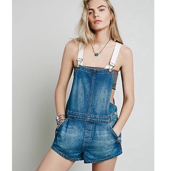 Free People | denim short overalls | size 26 - Picture 2 of 8